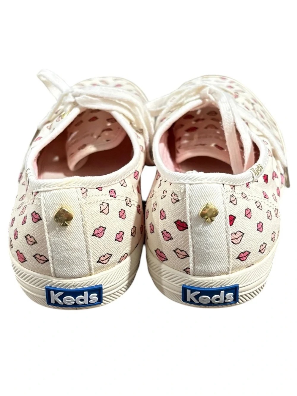 Kate Spade & Keds white canvas sneakers with pink lip print Shoes Size 9